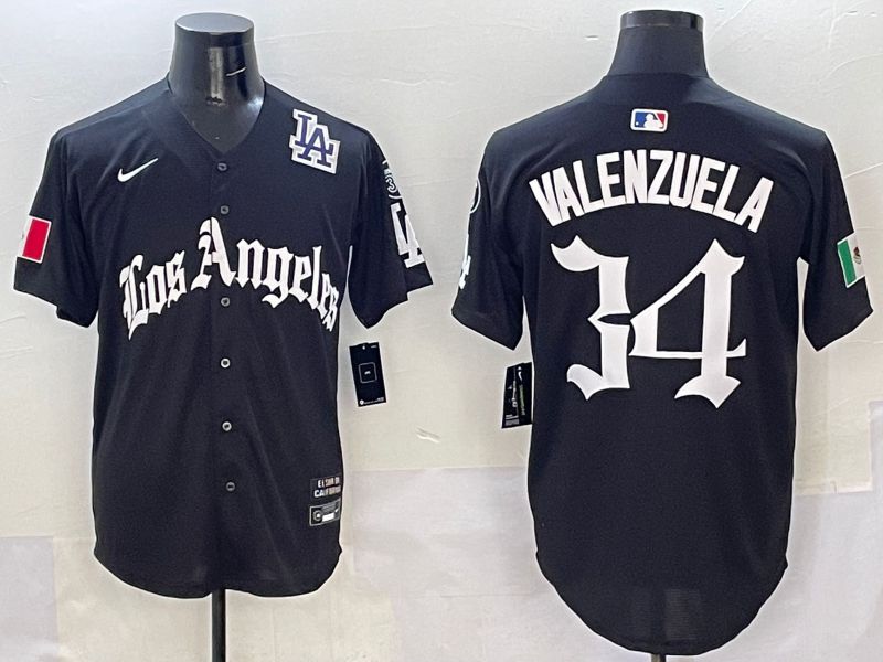 Men Los Angeles Dodgers 34 Valenzuela Black Five generations Joint Name 2025 Nike MLB Jersey style 10